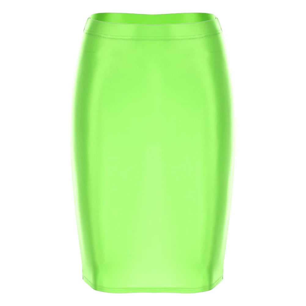 Mini Skirts Skirt For Women Autumn Bodycon Clubwear Glossy Shiny Stretchy Summer Tight Fitting High Waist Knee-length
