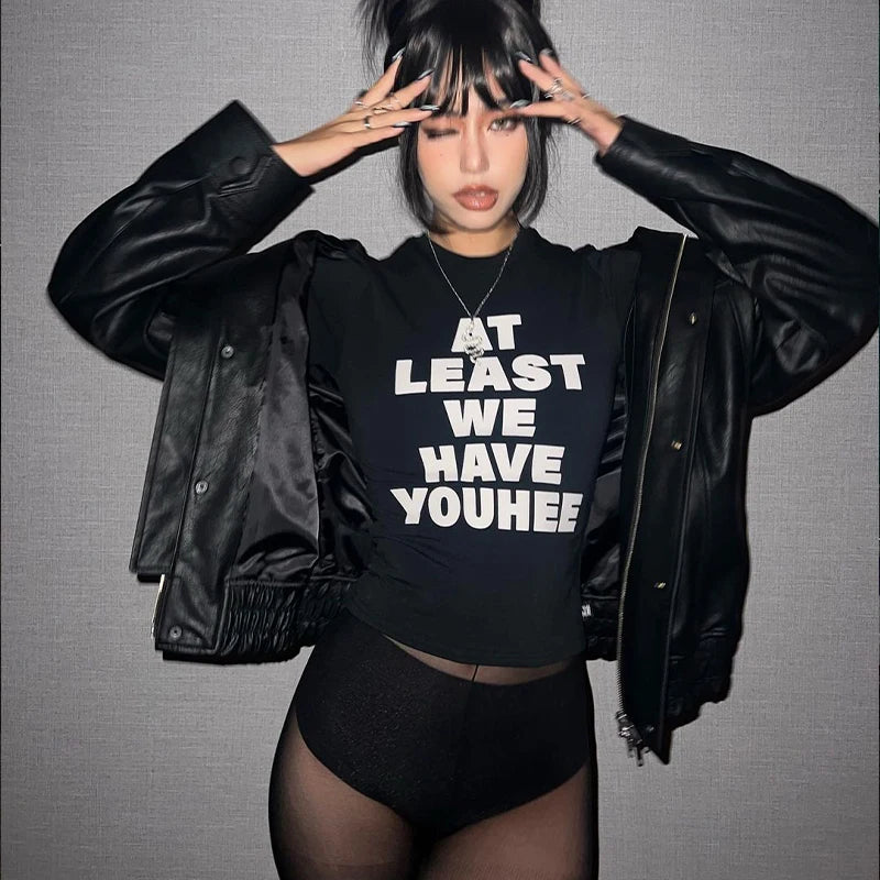 Women T-Shirt Y2k Tops Crop Top Letter 2000s Harajuku Summer Korean Fashion Streetwear Gothic Short Sleeve Aesthetic Clothing