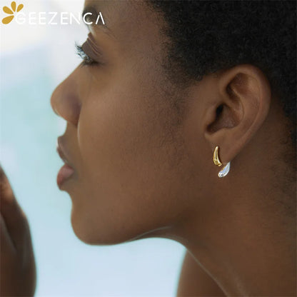 925 Silver Two Tone Plated High Polished Small Stud Earrings For Women Minimalist Trendy Statement Earring Personalized Gift