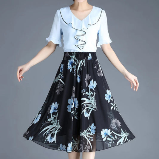 Skirts for Women Chiffon Woman Skirt Floral Midi Summer Casual New In Clothing Sales Modest Luxury Elegant High Quality V Cheap