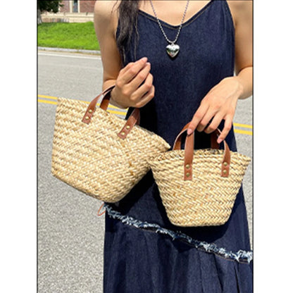 Wicker Woven Basket Bags for Women Handbag Summer Straw Rattan Bag Vacation Travel Beach Bag Handmade Bucket Bags Shopper Tote