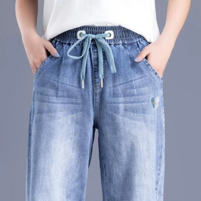 Womens Jeans Pants For Women With Pockets Blue Trousers High Waist Shot 2000s Y2k Wide Leg Xxl 90s Trend Unique Japanese Shiny