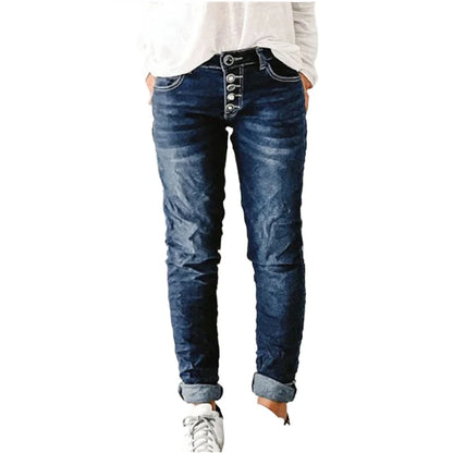 Women's Breasted Jeans For Women 2024 Mom Jeans High Waist Blue Loose Washed Fashion Straight Denim Pants Vintage Streetwear