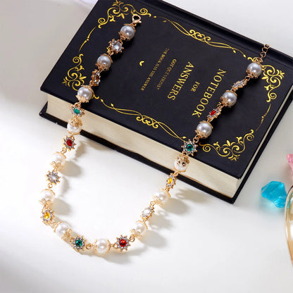 2025 New Flower Necklace For Women Trendy Pearl Patchwork Colorful Flower Neck Chain Light Luxury Jewelry Neck Accessories