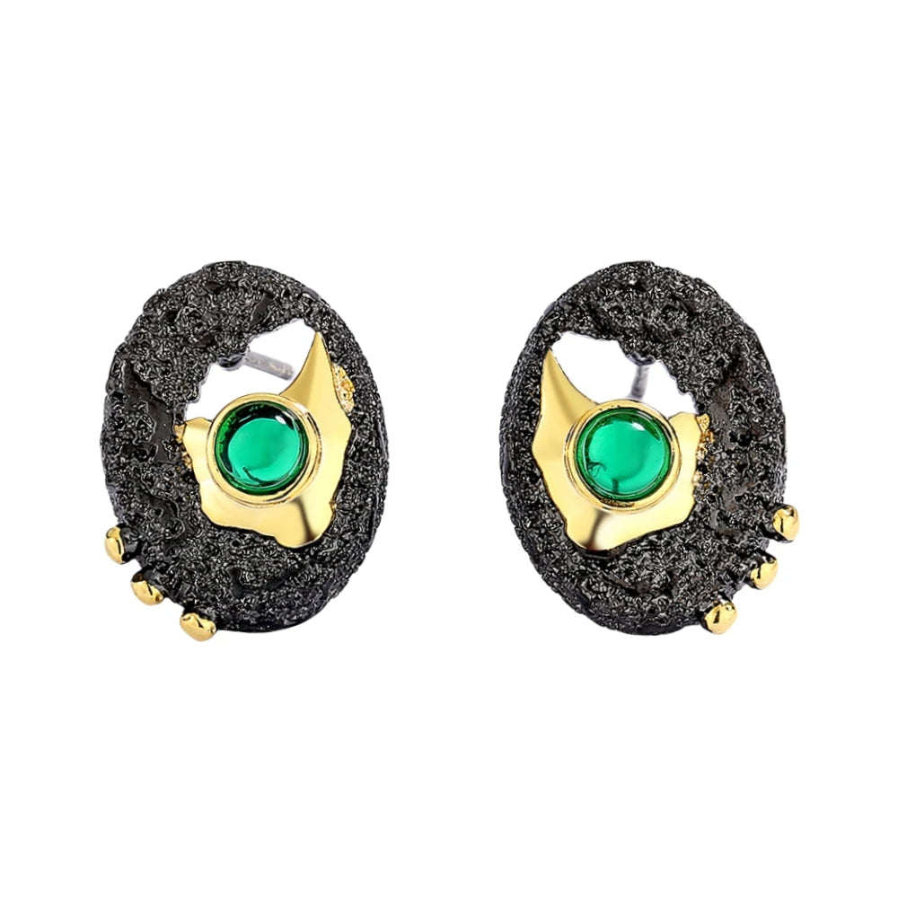 Earrings for Women Round Black Gold-Color Hollow Inlaid Green Crystal Jewelry Creative Birthday Gift  brincos