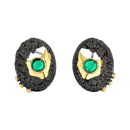 Earrings for Women Round Black Gold-Color Hollow Inlaid Green Crystal Jewelry Creative Birthday Gift  brincos