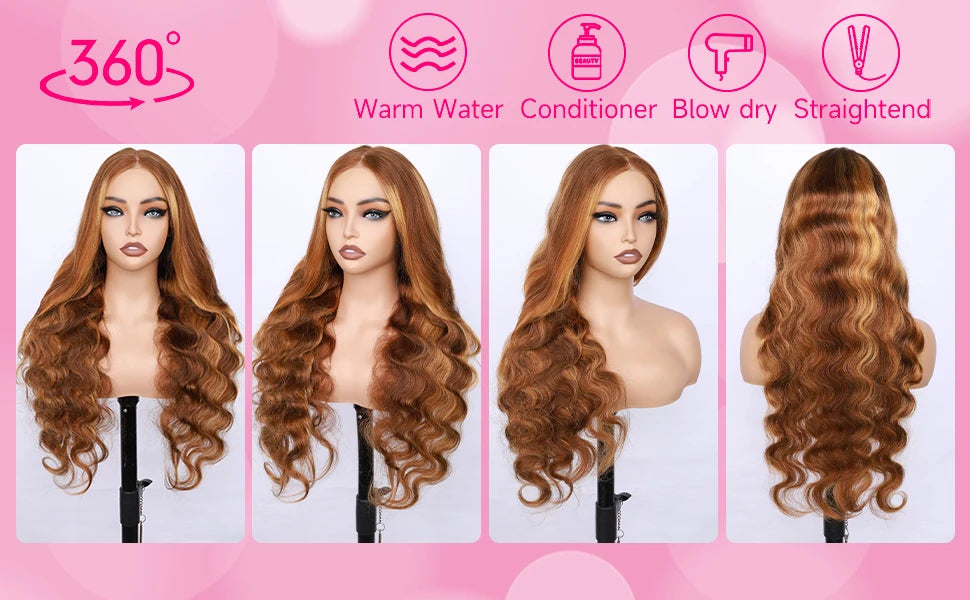 Glueless Highlight Wigs Human Hair 7X5 P4/27 Ombre Body Wave Lace Front Wigs Human Hair Pre Plucked Pre Cut For Black Women