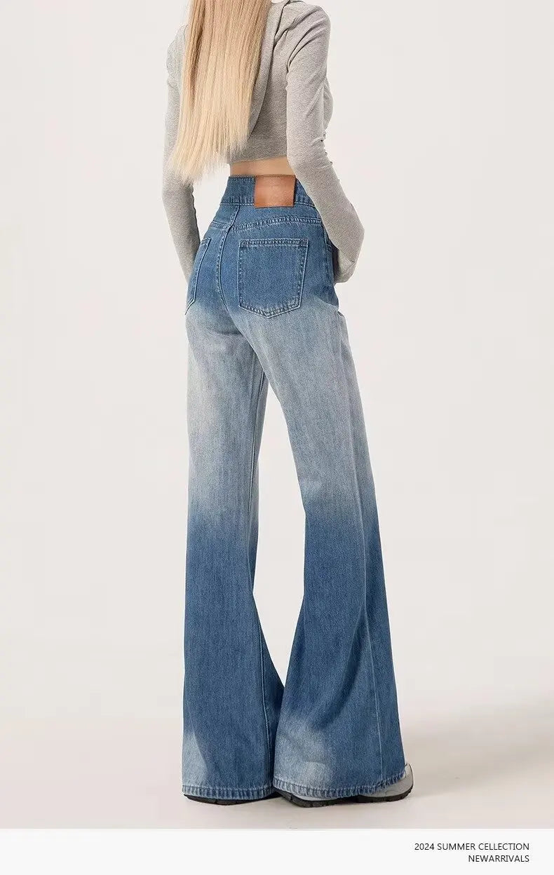 Slimming High-waisted Jeans for Women Spring Summer Pear-shaped Loose-fit Wide leg Jean Pants Bell Bottoms Female Denim Trousers