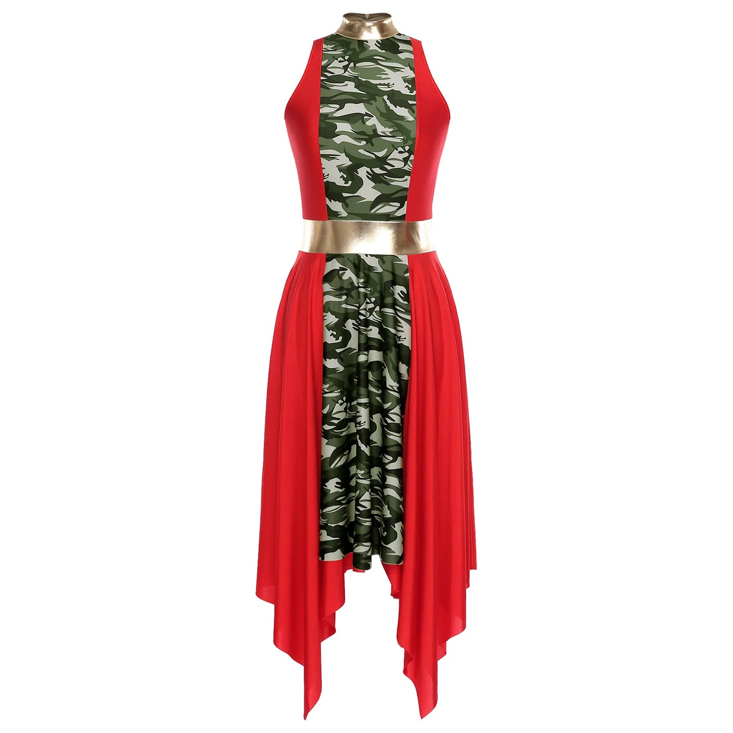 Women Modern Lyrical Dance Dress Church Choir Worship Praise Liturgical Costume Sleeveless Print Irregular Hem Gown Dancewear