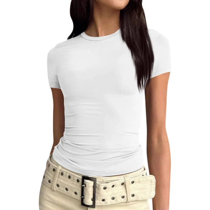 Women Sexy slim fit tops Short Sleeve Soild Sexy Tee blouse Slim Fit Tight Crop-Top t Shirt clothes for women top mujer traf