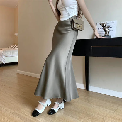 Satin Skirts for Women Korean Reviews Many Girls Clothes Women's 2025 Summer NEW High Waisted Mid Long Skirts Fashion women skir