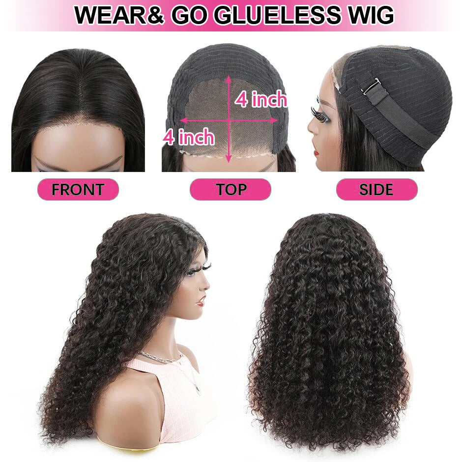 Water Wave Glueless 13*4 Wig  Lace Wig 180% Pre-Plucked Natural Wave Wear Go Glueless Curly Human Hair Wigs For Women