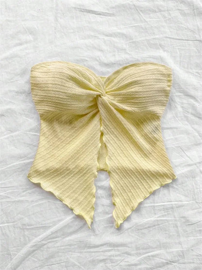 Twist Knot Cropped Tube Top for Women Summer Y2K Clothes Sexy Off the Shoulder Slit Crop Top
