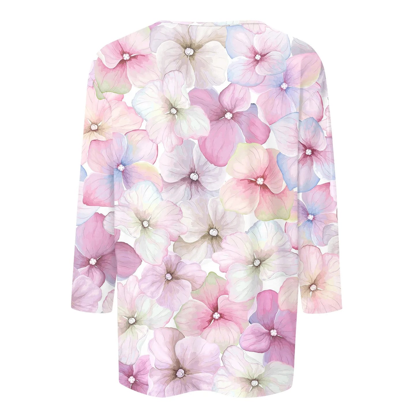 2024 Women Summer Tops Comfortable T Shirt Fashion Flower Print Round Neck 3/4 Sleeve Tops Soft Versatile Pullover Ropa De Mujer