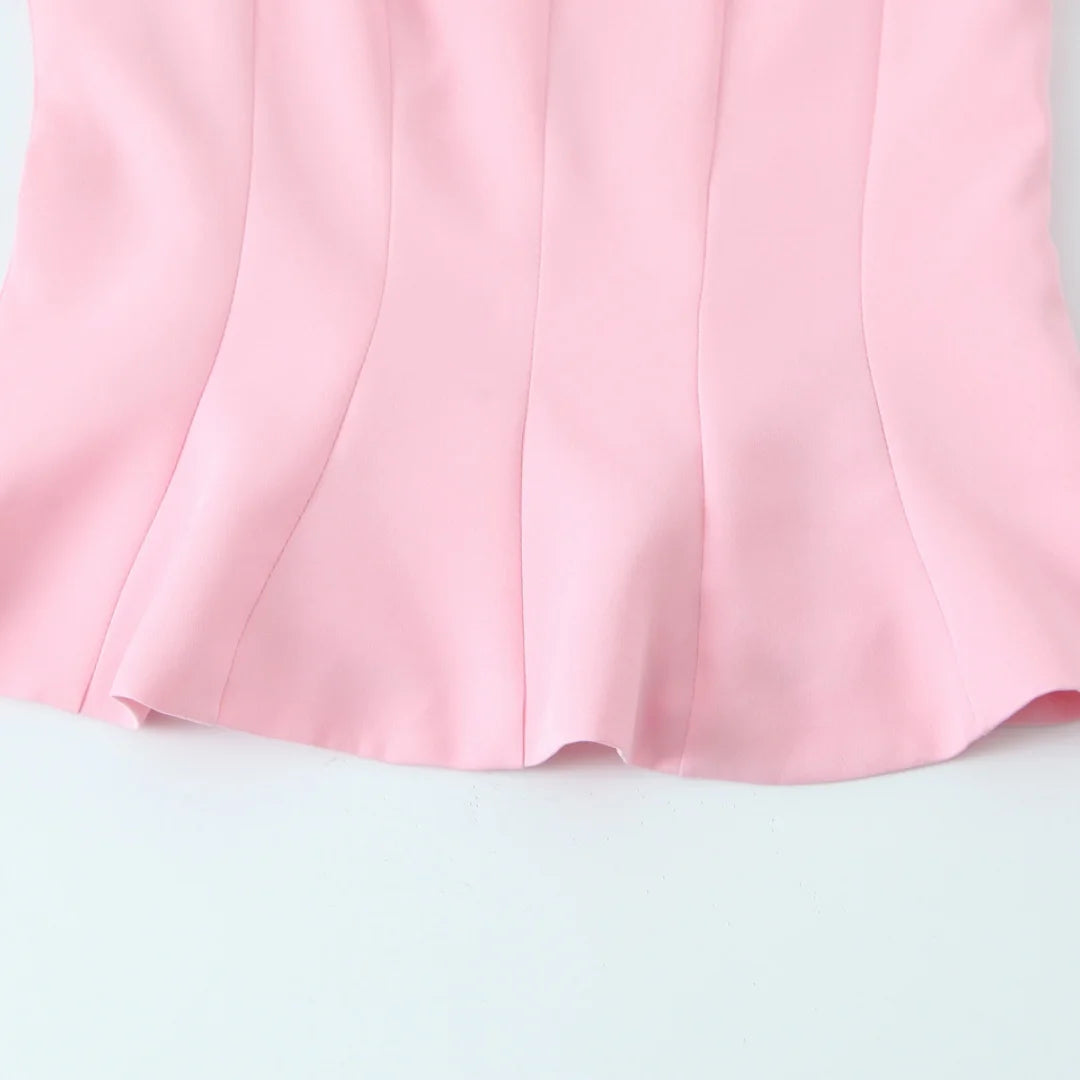 TRAF Top for Women Fashion Summer Short Skirt Hem Bow Sleeveless O-neck Blouse Street Clothing Vest Tank Chic Ladies Tops Mujer