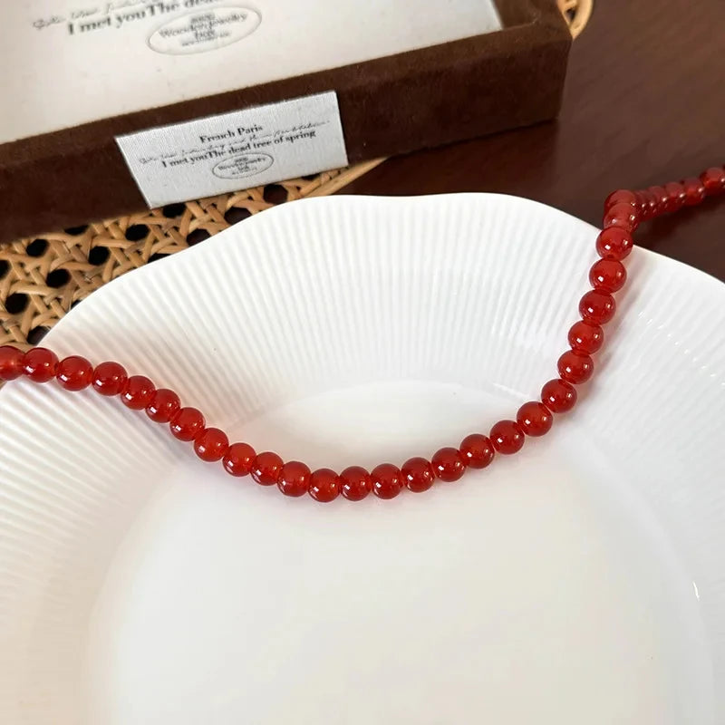 Red Beaded Necklace for Women Glass Bead Clavicle Chokers Exquisite Elegant Neck Necklace Aesthetic Jewelry Party Accessories