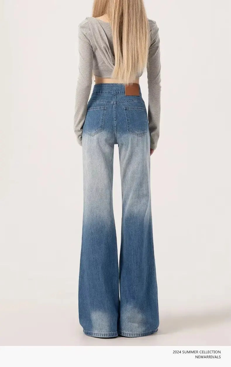 Slimming High-waisted Jeans for Women Spring Summer Pear-shaped Loose-fit Wide leg Jean Pants Bell Bottoms Female Denim Trousers