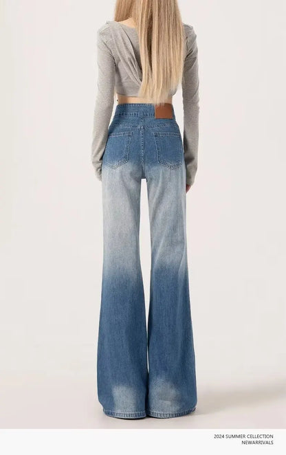 Slimming High-waisted Jeans for Women Spring Summer Pear-shaped Loose-fit Wide leg Jean Pants Bell Bottoms Female Denim Trousers
