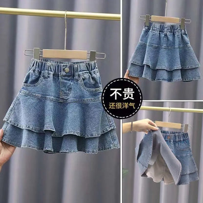 Girls Denim Skirts Vintage Jean Skirt 2024 New Blue Denim Skirts For Teenage Kids Clothing