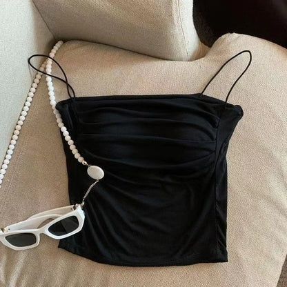 Sleeveless Tees Tank Tops For Women Camisole Vest Cropped Top Slim Fit Solid Color Spaghetti Strap Built In Bra Women Clothes