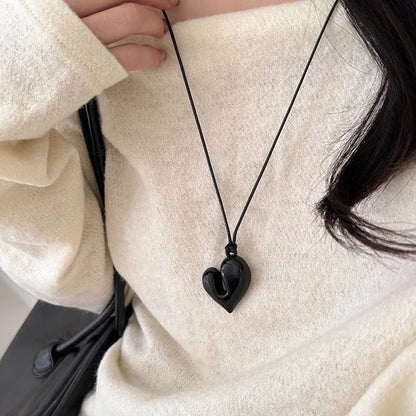 New Heart Pendant Necklaces For Women Vintage 80s Aesthetic Adjustable Pull-out Necklace Fashion Romantic Choker Trendy Jewelry