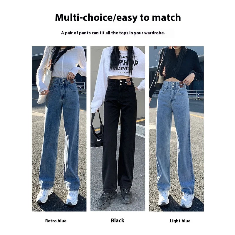 Women's High-Waisted Wide-Leg Jeans, Women's Spring Wear, New Loose Straight-Legged Small Man, Thin and Mopping Long Pants