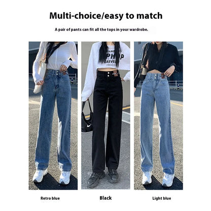 Women's High-Waisted Wide-Leg Jeans, Women's Spring Wear, New Loose Straight-Legged Small Man, Thin and Mopping Long Pants