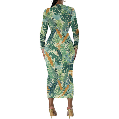 Date Night Dresses for Women Floral Print Crewneck Long Sleeve Stretchy Fitted Bodycon Maxi Dress