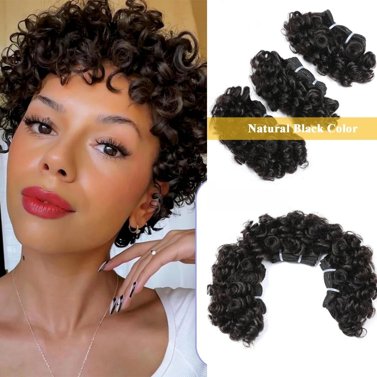 Short Bouncy Curly Human Hair Bundles 100% Human Hair Weft Brazilian Hair Weave Bundle Cheap short deep loose ocean wave bundles