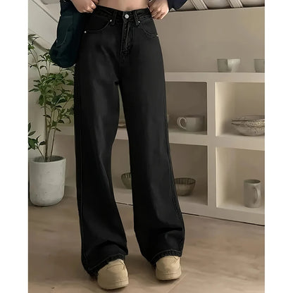 Women Fashion Loose Jeans Female High Waist Streetwear Designer Wide Leg Trousers Female Classic Gray Goth Straight Leg Pants