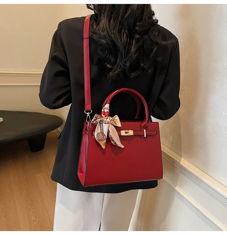 2025 New! Women's Red Tote Bag - Light Luxury, Large Capacity, Elegant Design, Versatile for Work & Party, Premium PU Leather