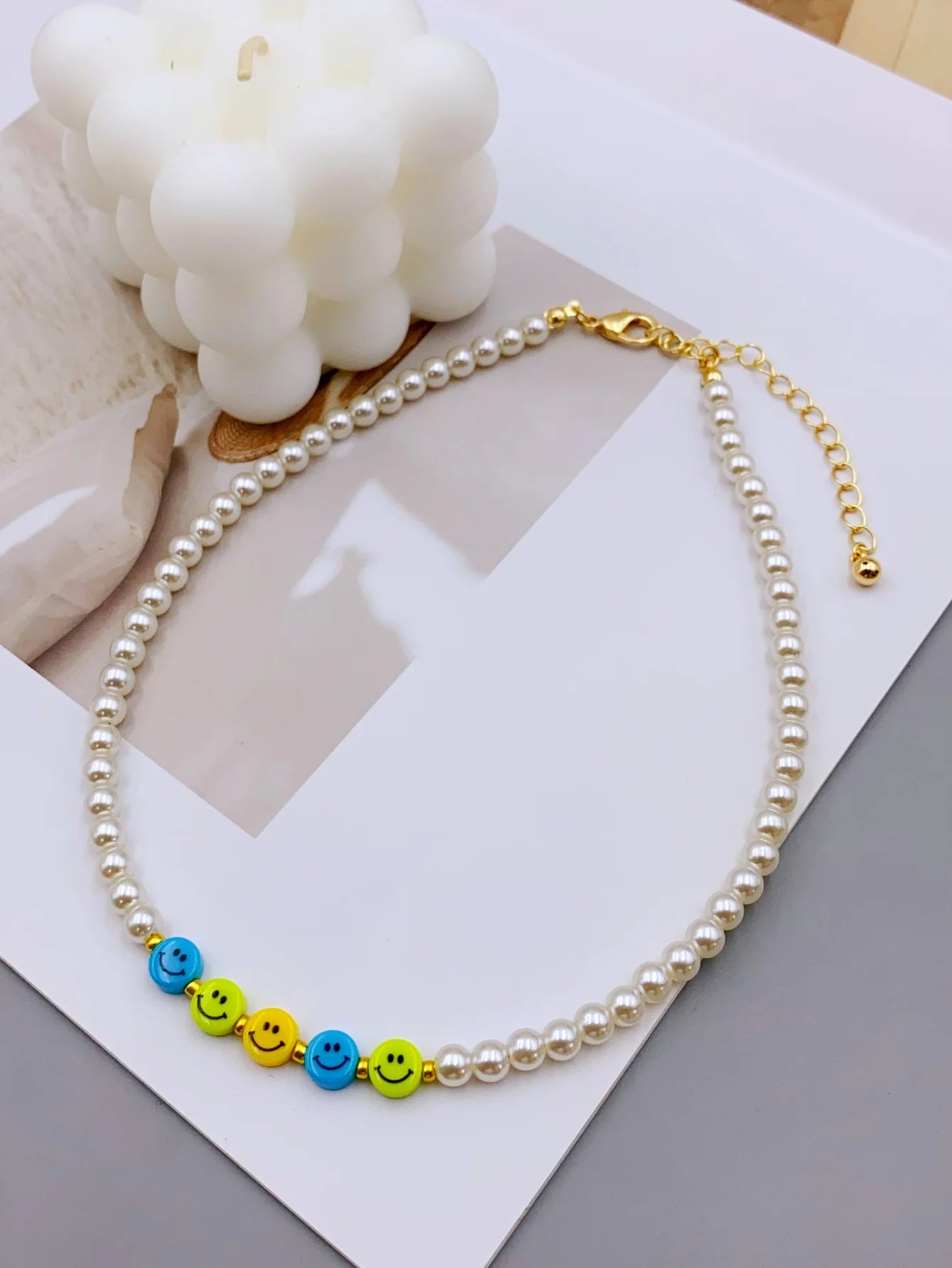 Charming Acrylic Pearl Necklace with Colorful Smiling Beads for Women necklace for women