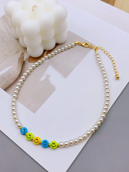 Charming Acrylic Pearl Necklace with Colorful Smiling Beads for Women necklace for women