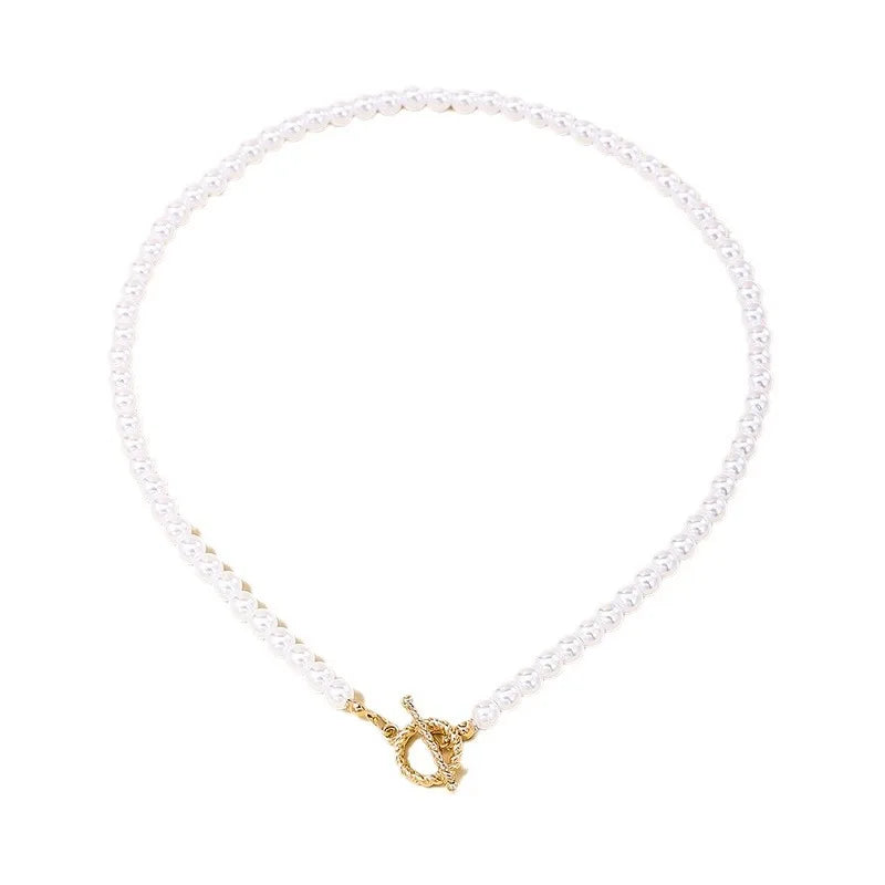 New Fashion Baroque Pearl Chain Necklace Women Collar Wedding Punk Toggle Clasp Circle Lariat Bead Choker Necklaces Jewelry