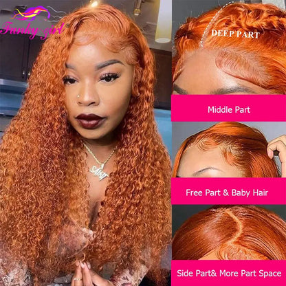 Ginger Water Wave Human Hair Wig 13x4 Lace Front Wigs For Women Brazilian Orange Color Deep Curly Wave Lace Front Human Hair Wig