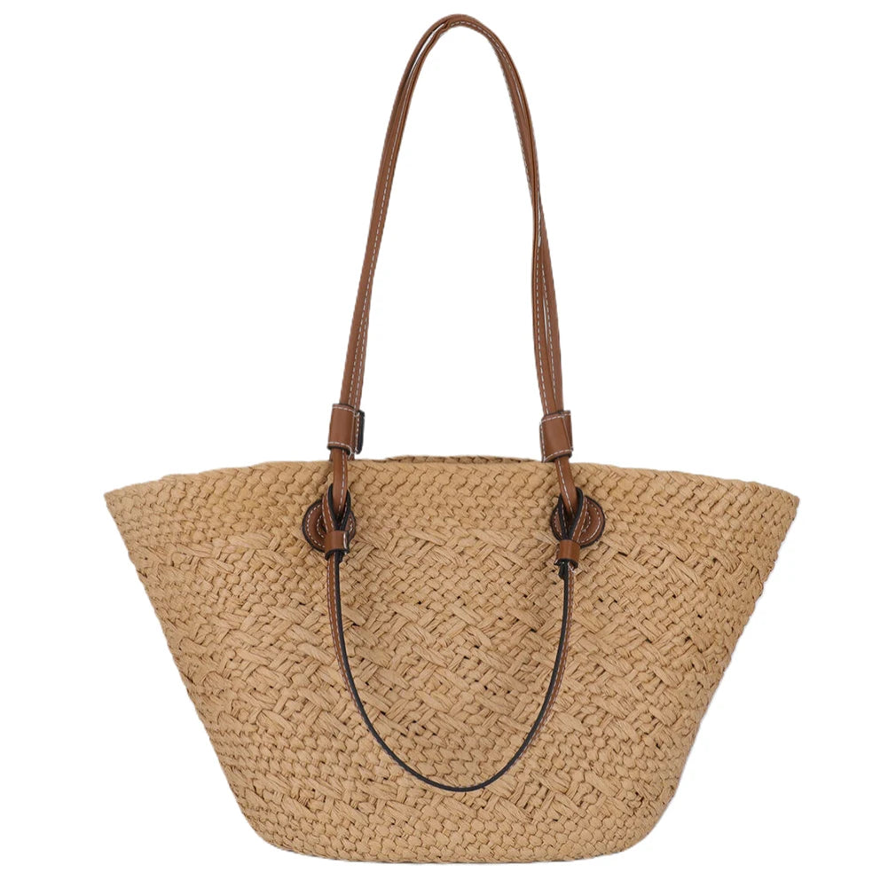 Women Woven Tote Bag Simple Woven Handbag Large Capacity Stylish Weaving Bag Tote Clutch Bags Chic Hobo Bag for Party Vacation