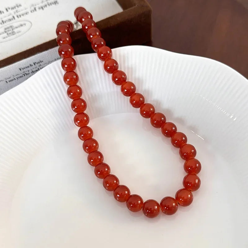 Red Beaded Necklace for Women Glass Bead Clavicle Chokers Exquisite Elegant Neck Necklace Aesthetic Jewelry Party Accessories
