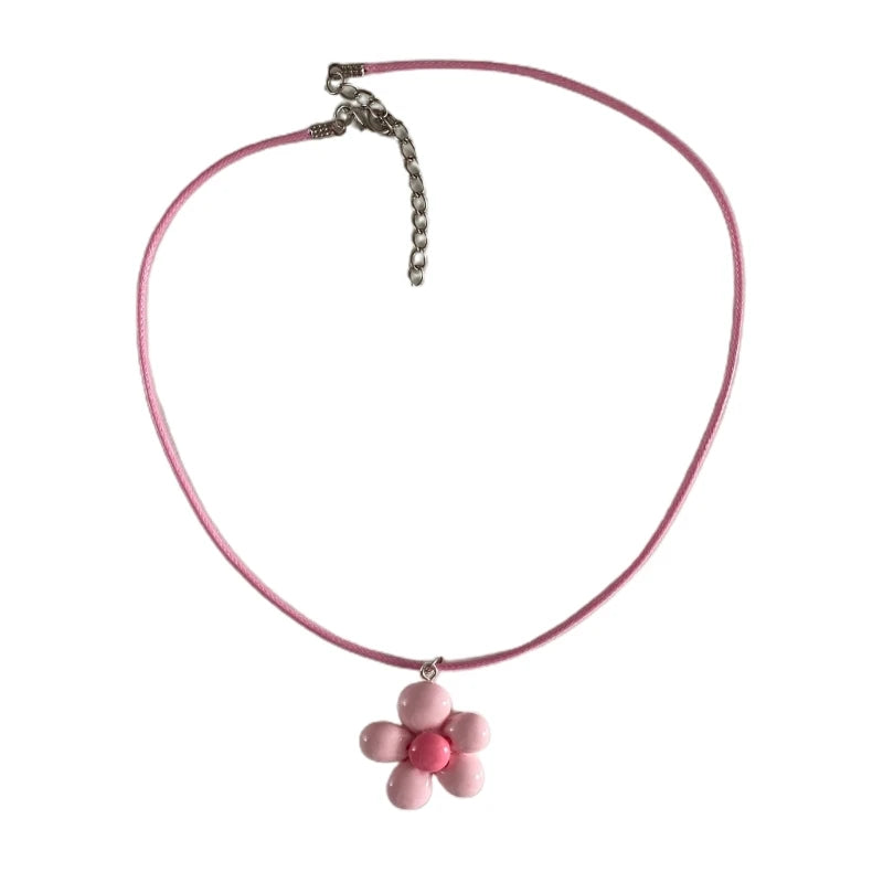 Colorful Flower Necklace Statement Pendant Necklace Floral Design Neck Jewelry Rope Necklace Perfect Gift for Women Girl