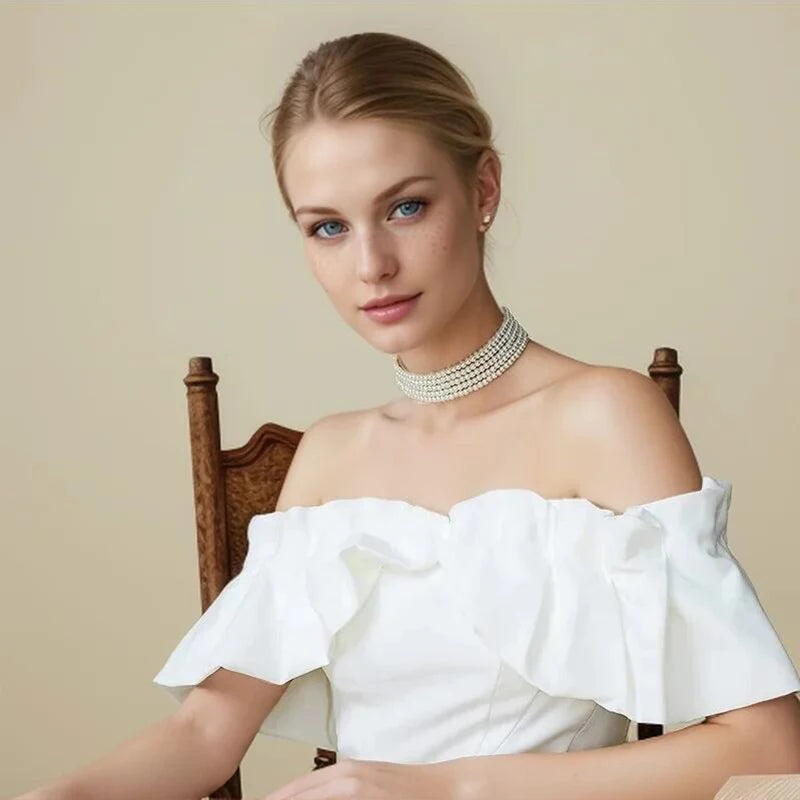 Fashion Elegant Women 3-5Layer White Pearl Choker Necklaces Bohemian Creative Design Wedding Anniversary Necklace Female Jewelry
