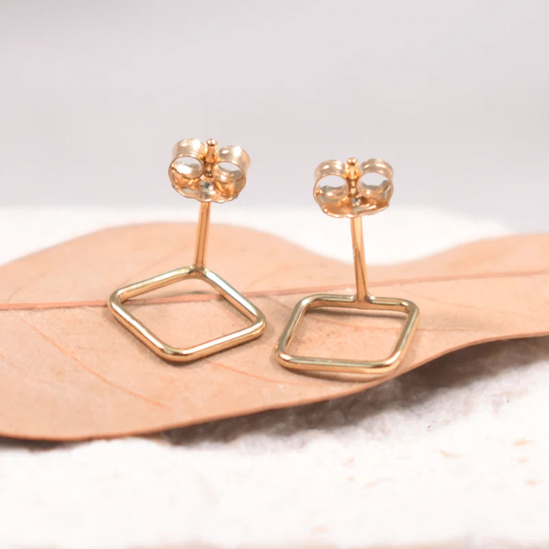 14K Gold Filled 8mm Square Earrings Minimalism Jewelry Gold Filled Stud Earrings Brincos Pendientes Oorbellen Boho Women Earring
