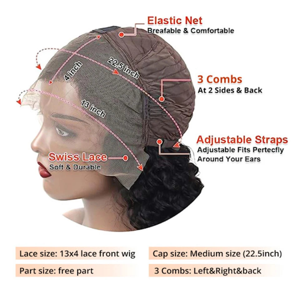 FUGANGXIU-Pixie Cut Wig  180% Density Lace Front Water Wave Wig 13X4 Full Lace Wig Bob Wig Human Hair Wigs For Women Pre Plucked