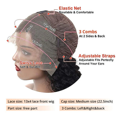 FUGANGXIU-Pixie Cut Wig  180% Density Lace Front Water Wave Wig 13X4 Full Lace Wig Bob Wig Human Hair Wigs For Women Pre Plucked