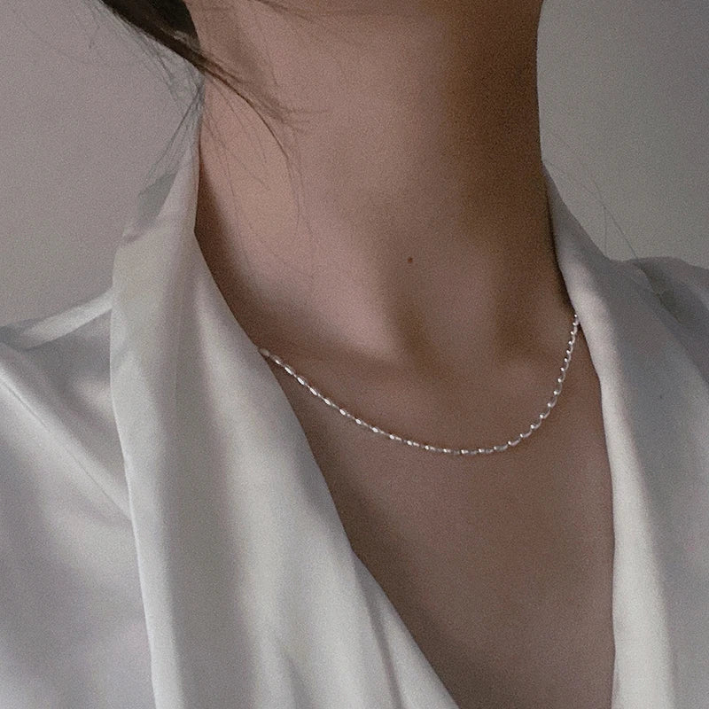 925 Sterling Silver Necklace With Simple Geometric Beads Choker Shiny And Delicate Collarbone Chain For Women's Fashion Jeweller