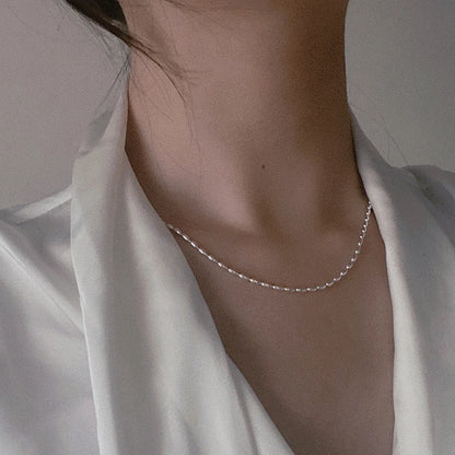 925 Sterling Silver Necklace With Simple Geometric Beads Choker Shiny And Delicate Collarbone Chain For Women's Fashion Jeweller