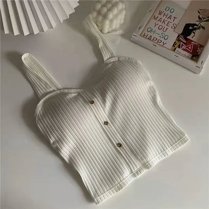 2025 Women's Cropped Tops with Bra Pads Summer Corset Korean Suspenders Vest Sexy Camisole Slim