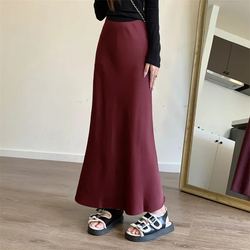 Satin Skirts for Women Korean Reviews Many Girls Clothes Women's 2025 Summer NEW High Waisted Mid Long Skirts Fashion women skir