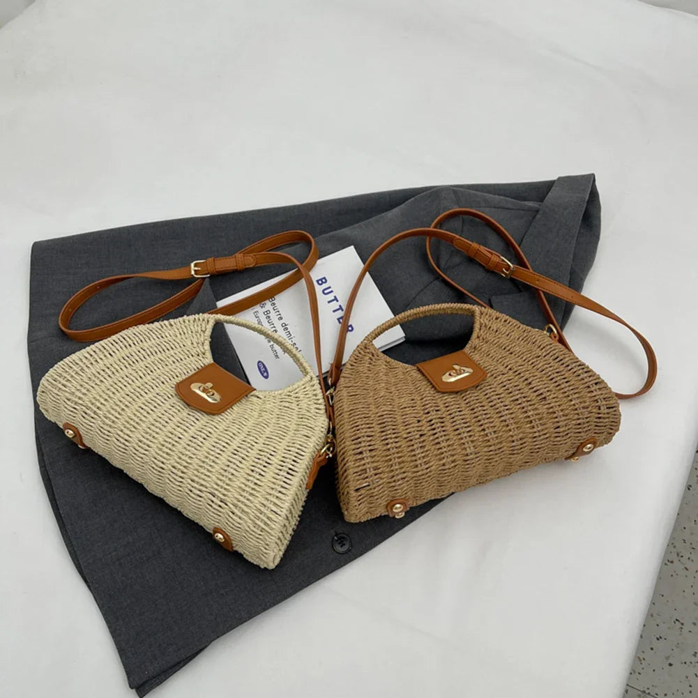 Women Crossbody Bags Summer Woven Shell Female Holiday Tote Bag Handmade Fashion Casual Simple Elegant Lady Straw Bag