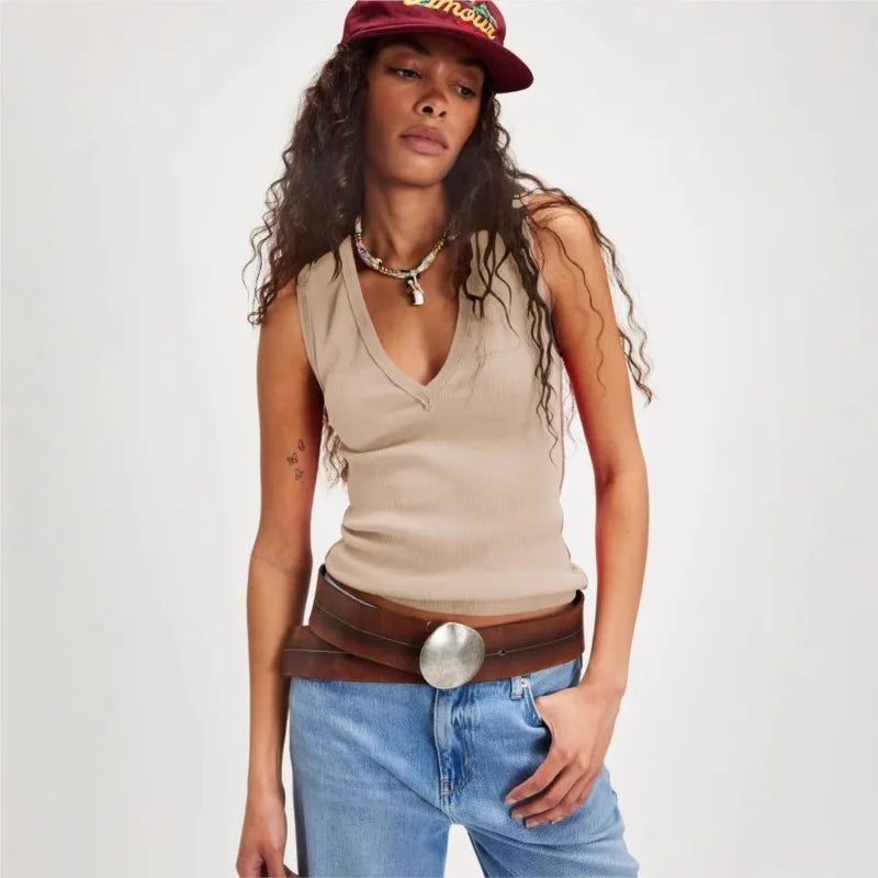 Workout Tops For Women Racerback Basic Summer Tank Tops Sexy V Neck Fitted Sleeveless Shirts Y2K Casual Wear Ribbed Basic Tops