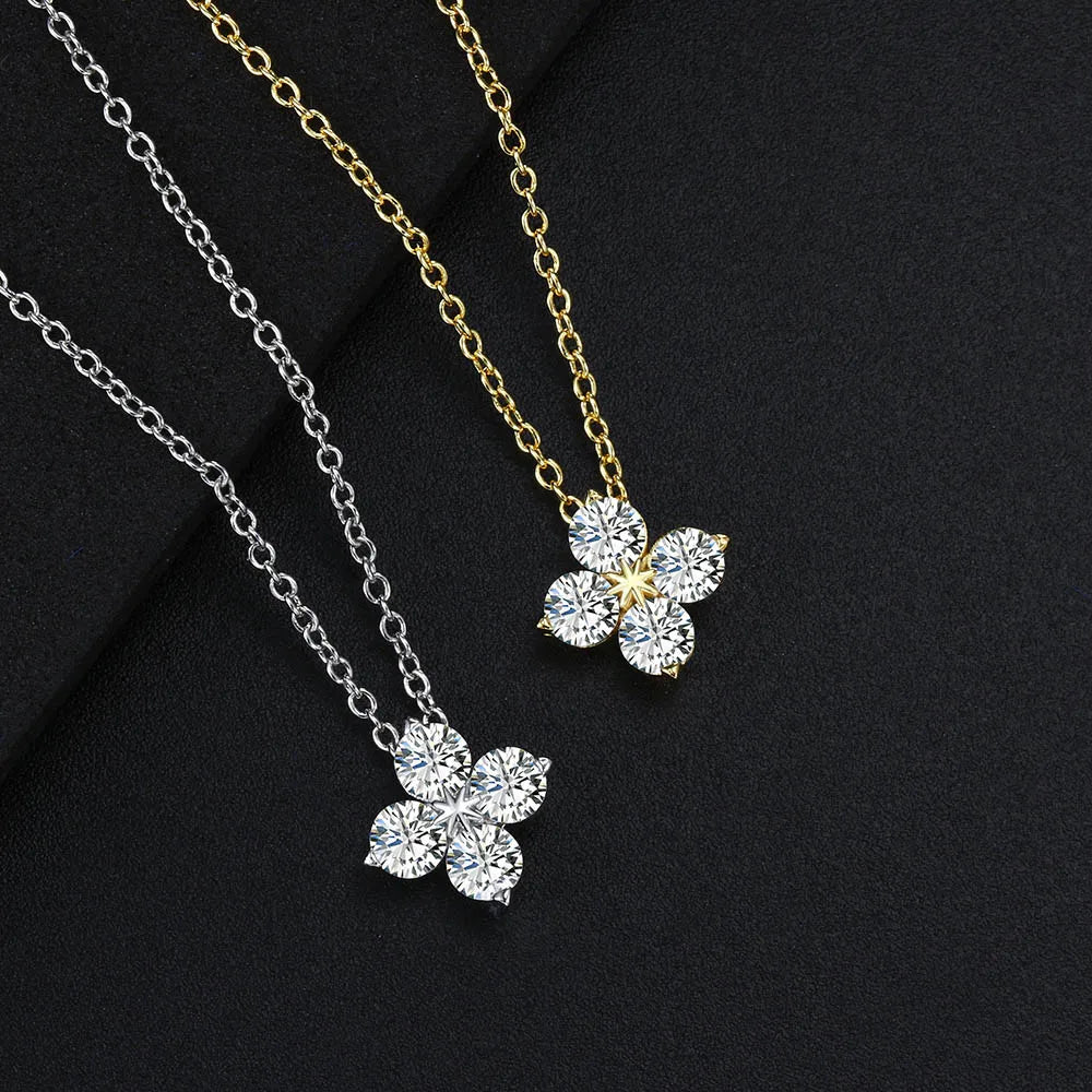 Women's Neck Chain Simple Daily Crystal Flower Pendant Necklaces Gold Color Chokers Birthday Gift For Girls Fashion Jewelry N087