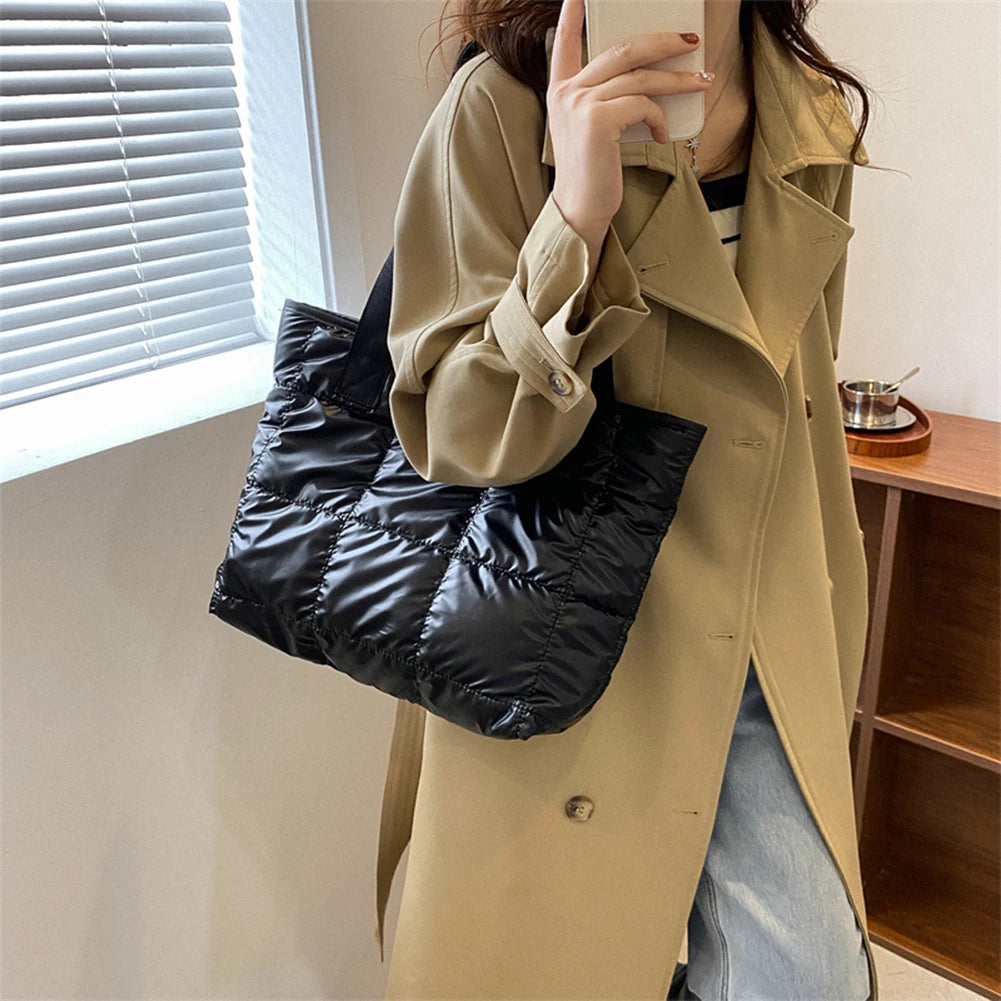 Fashion Tote Handbags for Women Black Large Capacity Soft Rhombus Bags Vinatge Quilted Shoulder Bag Purse for Travel Shopping
